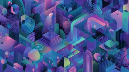Abstract isometric vibrant city landscape generating digital future