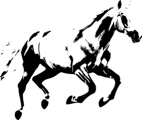 A dynamic black silhouette of a horse  exuding grace and strength against a clean white backdrop