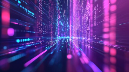 Digital data flowing through abstract technology matrix