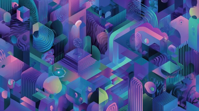 Abstract isometric vibrant city landscape generating digital future