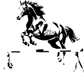 A dynamic black silhouette of a horse  exuding grace and strength against a clean white backdrop