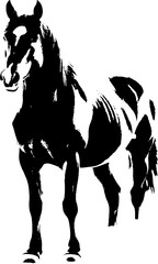 A dynamic black silhouette of a horse  exuding grace and strength against a clean white backdrop