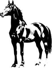 A dynamic black silhouette of a horse  exuding grace and strength against a clean white backdrop