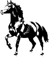A dynamic black silhouette of a horse  exuding grace and strength against a clean white backdrop