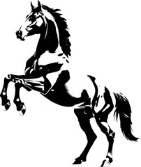 A dynamic black silhouette of a horse  exuding grace and strength against a clean white backdrop