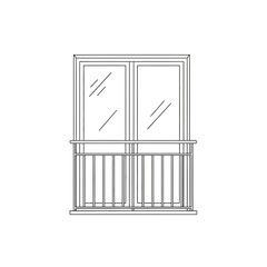 Balcony Window Icon with Railing in Minimal Line Art