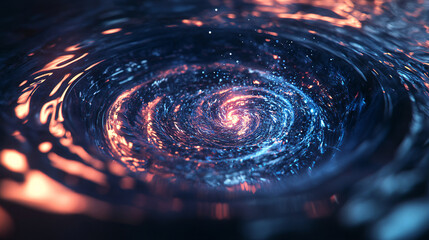 Stunning cosmic spiral galaxy with vibrant blue and orange hues swirling into a bright center vortex