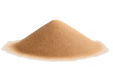 Sand mound creating a desert dune shape, golden brown pile of beach powder, isolated on transparent background