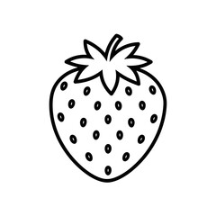 Strawberry Fruit Icon with Seeds and Green Leaves in Minimal Line Style
