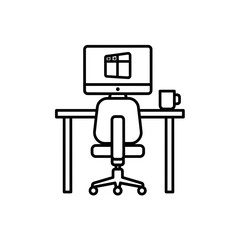 Home Office Workspace Icon with Computer Desk Chair and Coffee Cup