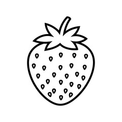 Strawberry Fruit Icon with Seeds and Green Leaves in Minimal Line Style