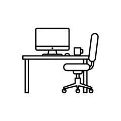 Home Office Workspace Icon with Computer Desk Chair and Coffee Cup