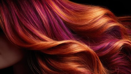 Naklejka premium A woman's hair is curled and has a purple and orange streak