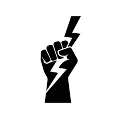 “Power Fist Lightning Icon – Electric Energy Strength Symbol Vector Illustration”