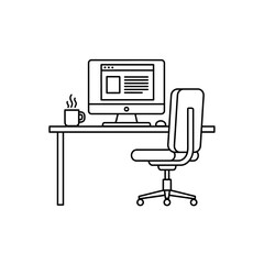 Home Office Workspace Icon with Computer Desk Chair and Coffee Cup