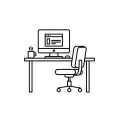 Home Office Workspace Icon with Computer Desk Chair and Coffee Cup