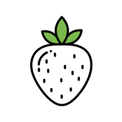 Strawberry Fruit Icon with Seeds and Green Leaves in Minimal Line Style