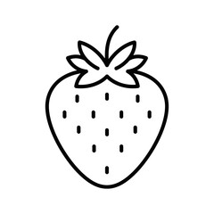 Strawberry Fruit Icon with Seeds and Green Leaves in Minimal Line Style
