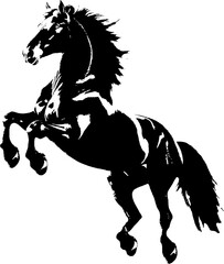 A dynamic black silhouette of a horse  exuding grace and strength against a clean white backdrop