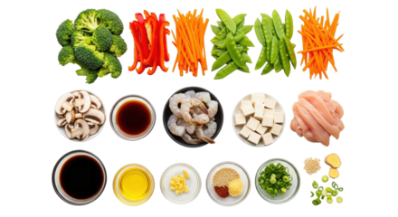 Top View Stir Fry Ingredients on Clean White Surface PNG Clean