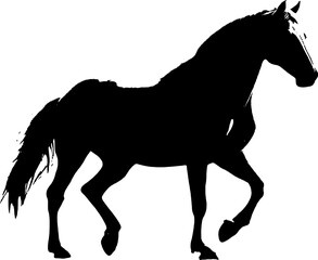 A dynamic black silhouette of a horse  exuding grace and strength against a clean white backdrop