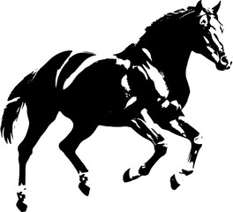 A dynamic black silhouette of a horse  exuding grace and strength against a clean white backdrop
