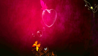 Floating Heart with Decorative Elements on a Maroon Backdrop