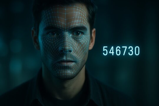 Facial Recognition Technology with Digital Grid and Data Code