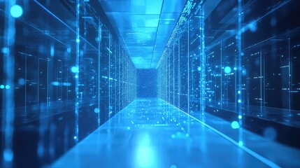 Digital data center connecting network technology hallway