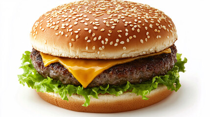 Mouthwatering cheeseburger on sesame bun with lettuce and melting cheese ready for lunch or dinner