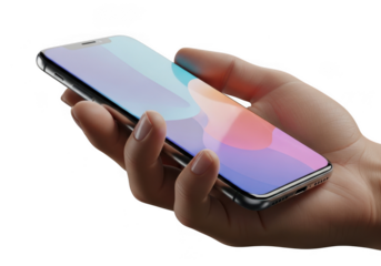 Modern smartphone held in hand isolated on transparent background