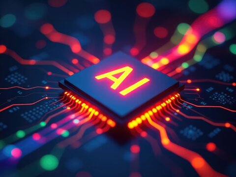 High-tech computer chip with AI label
