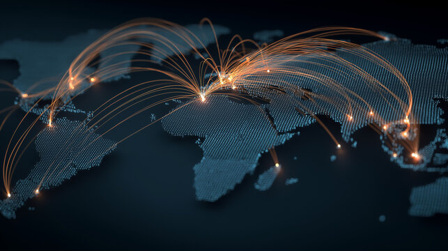 global logistics map, digital network lines