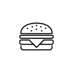 A minimalistic line drawing of a burger with visible cheese on a plain white background centered