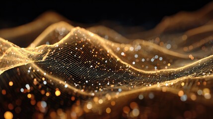 Digital golden mesh creating an abstract technology network