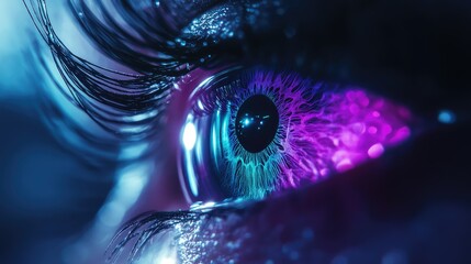 Macro eye view showing futuristic digital vision and technology