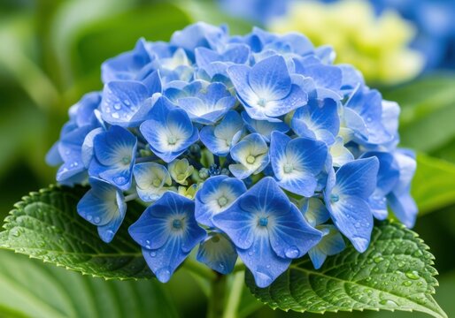 Vibrant blue hydrangea flower in full bloom