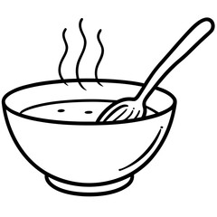 Bowl of soup with a spoon, ready to eat