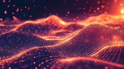 Abstract glowing waves forming a digital data landscape