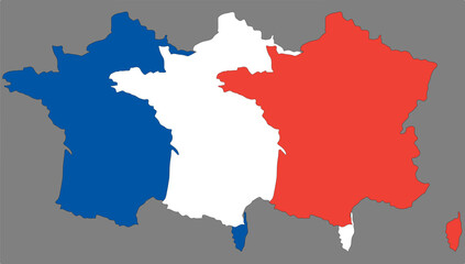 Three vector maps of France in the colors of France flag.