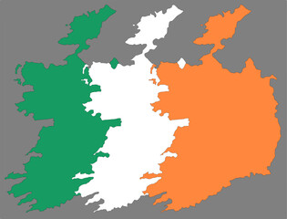 Three vector maps of Ireland in the colors of Ireland flag.