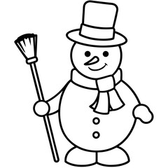 Illustration of a snowman holding a broom