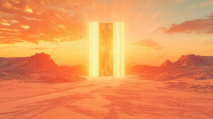 Sci fi monolith portal gateway in orange desert landscape