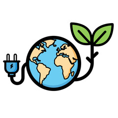 Planet Earth powered by a green energy plug and thriving plant for a sustainable future concept