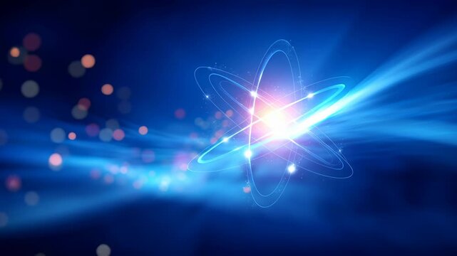 Stunning abstract illustration of atomic structure with glowing particles and vibrant colors for scientific themes