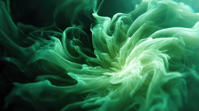 Green abstract flowing smoke swirling dark background