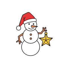 Snowman vector icon holding christmas star