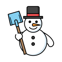 Snowman illustration with snow shovel