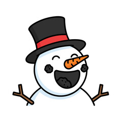 Laughing snowman flat vector face