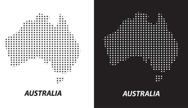 Australia Dotted Map, Halftone Style Modern Digital Outline of Australian Continent Vector EPS